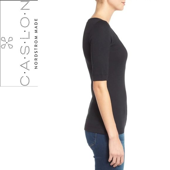 NEW Ballet Neck Cotton & Modal Knit Elbow Sleeve Tee CASLON® Black Small - Picture 7 of 7